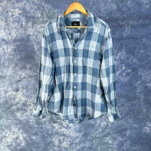 Rails Shirt Mens L Blue Plaid 100% Linen Havana Classic Long Sleeve Button Up